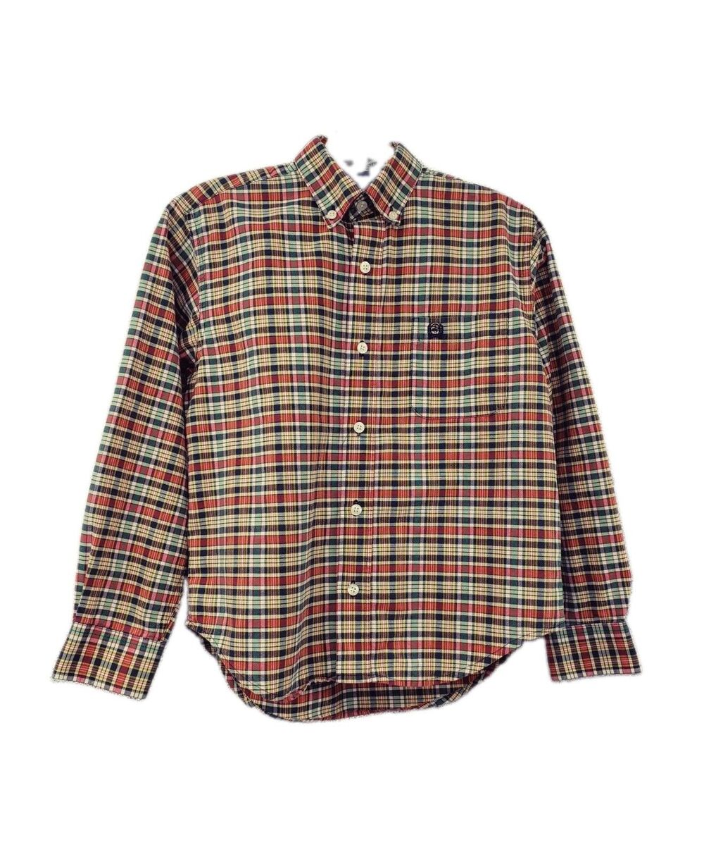 Cinch Boy's Button Up Shirt Size L Long Sleeve Red Grey Green Plaid Western